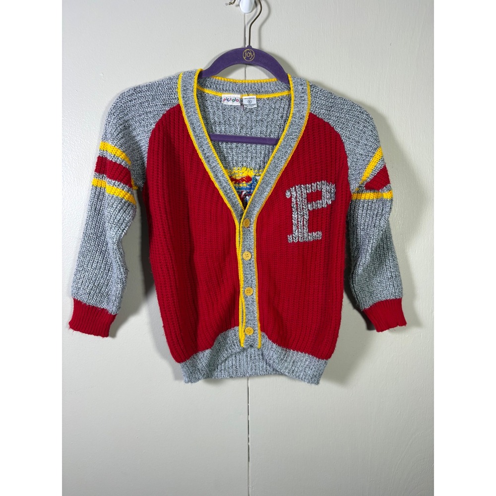 Vtg Piccolo 1980s Kids Varsity Cardigan Sweater Size 6 Preppy Heritage Retro